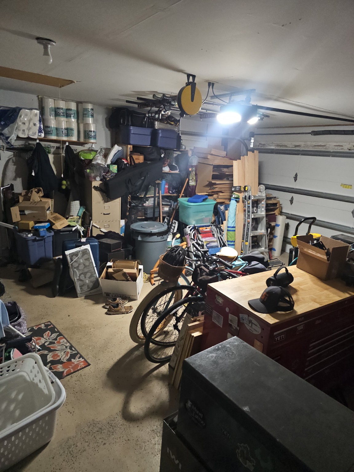 Cluttered garage before a Debris Spree cleanout